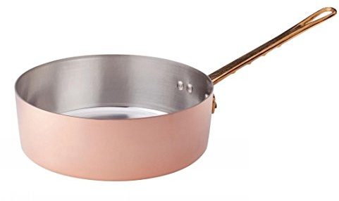 Pentole Agnelli ALCM107M18 Casseruola Bassa in Rame Martellato Stagnato con 1 Manico in ottone, 18 cm