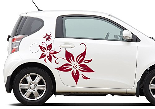 ilka parey wandtattoo-welt® Autoaufkleber Autotattoo Blumen Blüten Hibiskus Hawaiiblumen Aufkleber Auto Aufkleber Aufkleber Autodesign MA25