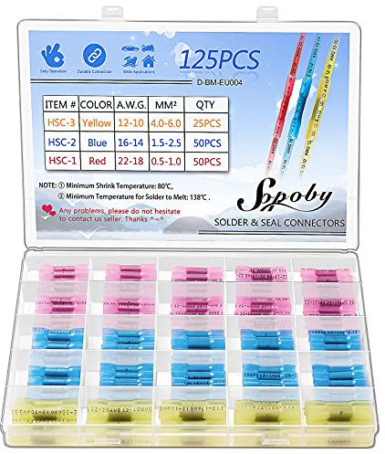 Sopoby 125psc Kabelverbinder Stoßverbinder Schrumpfverbinder Kabelschuhe Quetschverbinder Set