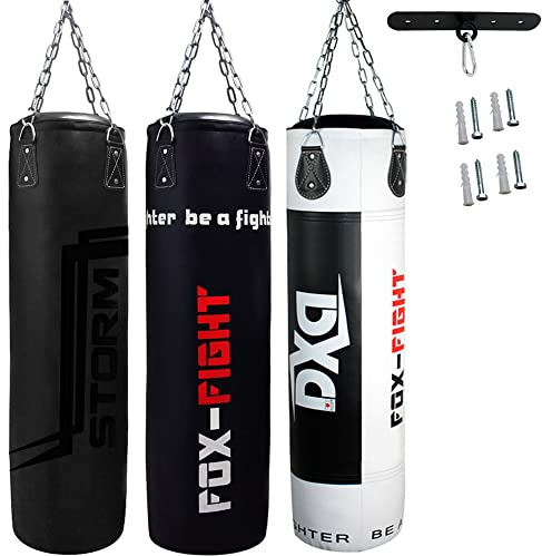 FOX-FIGHT Sandsack Boxsack ungefüllt inkl Stahlkette mit Deckenhalterung Punching Bag Kickboxen MMA Kampfsport Muay Thai Boxen 150 x 35 (ungefült) Black …
