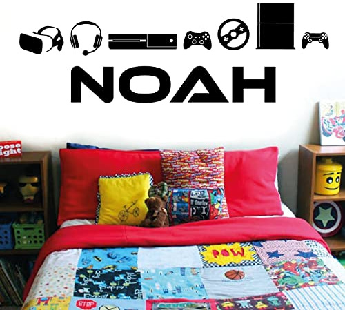 Personalised Name - Gamers, Gaming, Game Consoles - Boys Bedroom Vinyl Wall Decal Sticker [Large] [Black]