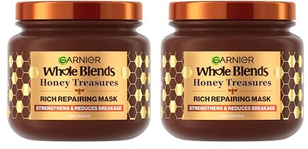 Garnier Whole Blends Honey Treasures Repairing Mask, for Dry, Damaged Hair, 11.5 Fl Oz, 2 Count (Packaging May Vary)