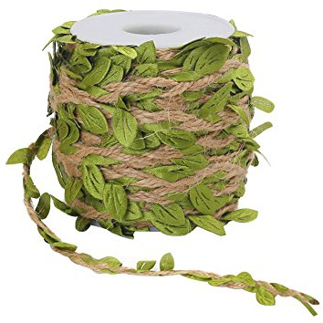 tenn well Green Leaves Jute String, 20M Natural Jute Twine String Leaf Ribbon for Wedding Party Favor Home Garden Decoration