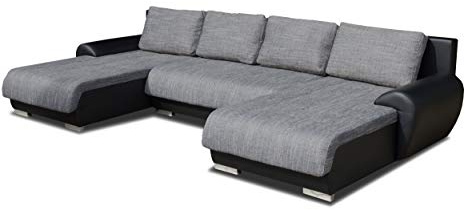 Sofnet Wohnlandschaft Eckcouch Ecksofa Otis - Big Sofa, Couch mit Schlaffunktion und Bettkasten, U-Sofa, U-Form (Schwarz + Grau (Madryt 1100 + Berlin 01))