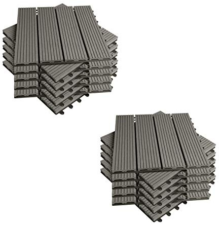 EUGAD Baldosas de Terraza, Suelo WPC de Balcón, Juego 22x Baldosas Madera Exterior para Jardin Patio Piscina, Resistente y Impermeable, 30x30 cm, Gris Claro