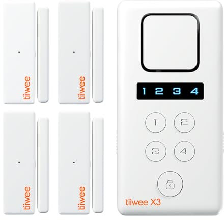 tiiwee X3 Alarmanlage für das Haus - Komplette Alarmanlage mit X3-Sirene, 4 Fenster- & Tür Sensoren - Fensteralarm Türalarm - Pincode Gesichert
