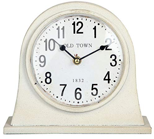 Lily's Home Antique Inspired Farmhouse Desk Or Mantel Clock, Battery Powered, Metal Body, Ivory