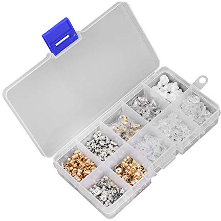Fermoirs de Boucles d'Oreilles 10 Styles Boucles d'oreilles à Tige Créoles Fermoirs Poussoirs Clips Bullet Papillon Forme en Métal en Caoutchouc Plastique Sécurisé Fermoirs Bouchons, 460 Pièces