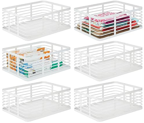 mDesign 6er-Set Allzweckkorb aus Metalldraht – praktischer Aufbewahrungskorb für Küche und Haushalt – kompakter und universeller Drahtkorb – weiß