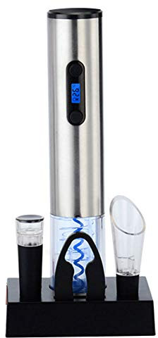 Abridor de Botellas Sacacorchos eléctrico Abrebotellas de vino eléctrico de acero inoxidable con soporte de carga Indicador de batería Lcd