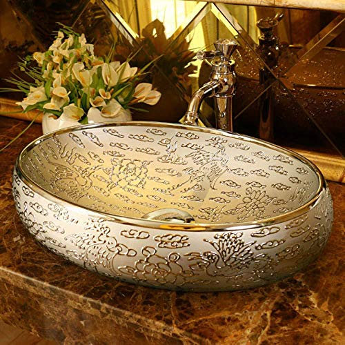 Wieoc Waschtischplatte Europa Vintage Style Keramik Kunst Becken Waschbecken Aufsatzwaschbecken Waschbecken Eitelkeiten Malerei Waschbecken