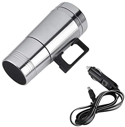 12V/24V beheizter Reisebecher 300ML tragbarer PKW-Wasserkocher Wasserkocher Warmwasserbereiter Edelstahlflasche Elektrische Thermoheizung Kaffeetasse mit Auto-Zigarettenanzünder für Kaffeemilch(24V)