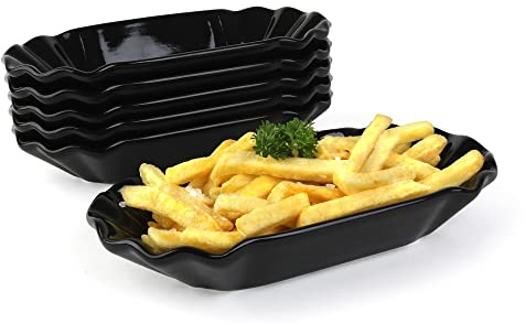 Holst Porzellan SL 110 S Porzellan Pommesschale 20 cm Pappoptik Snack Line schwarz, 6 Stück, 20.5 x 10,5 x 3,5 cm, 0,25 l