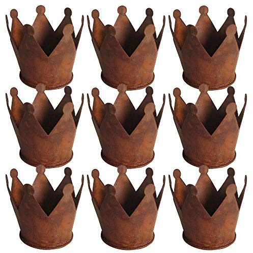 UNUS Mini Krone Rost Ø6,5 cm, Gartendeko Rostoptik (9er Set) | Edelrost Deko für Garten und Zuhause