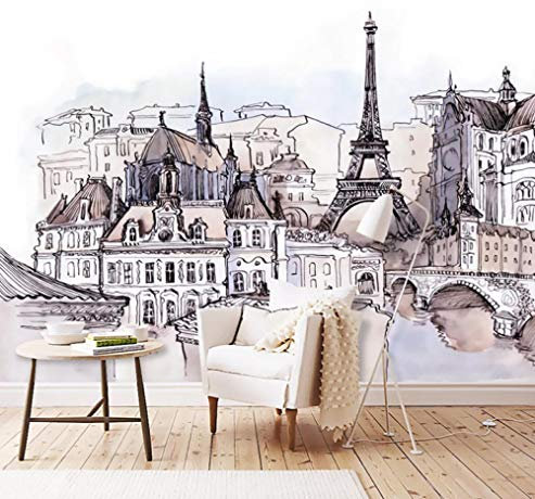 Papier Peint Intissé 3D Effet Tour Eiffel, Paris, France 450X350Cm 3D Poster Wallpaper Géant Photo Mural Intissé Autocollant Tableaux Muraux Salon Chambre Décoration