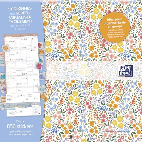 Calendrier Oxford Flowers scolaire 16 mois 30x30cm | 1 mois sur 2 pages Année 2026-2027 Assorti
