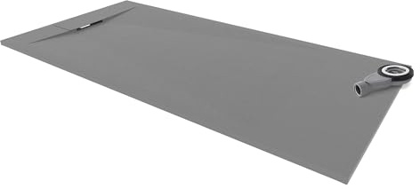 i-flair SMC POLAR Duschwanne 180x80 cm, extra flache und robuste Duschtasse 26MM aus langlebigem SMC mit ANTI-Rutsch-Oberfläche In Schieferoptik/Steinoptik inkl. Ablaufgarnitur mit Deckel - Grau