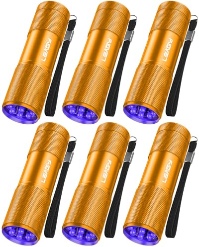 LEAGY Paquete de 6 luces LED UV ultra violeta luz negra 9 LED luz al aire libre etc (Dorado)