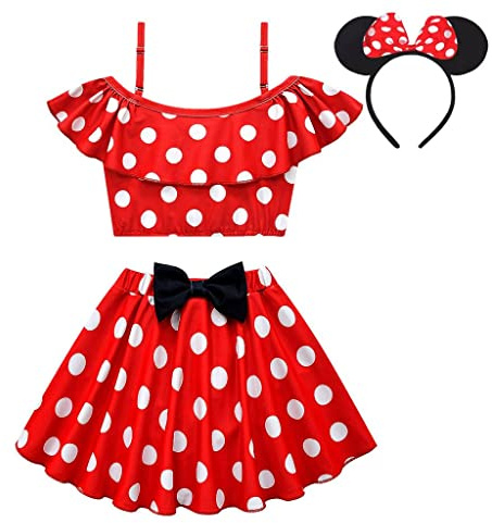 Lito Angels Traje de baño Tankini de Dos Pieza Ratona Mouse con Aro de Pelo para Niñas Pequeñas Talla 2-3 años, Rojo