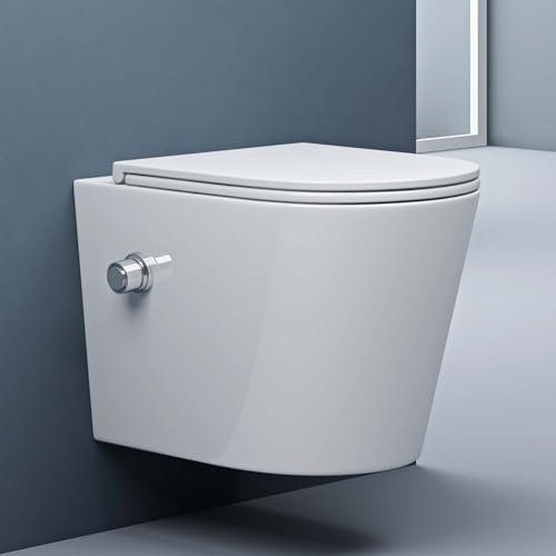 doporro WC Suspendu Blanc Cuvette Céramique Toilette avec Fonction de Bidet Abattant Silencieux avec Frein de Chute Aachen601