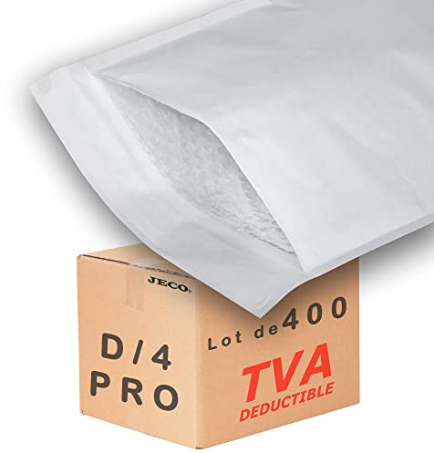 Jeco - Lot de 400 enveloppes à bulles d'air kraft taille D/4 int. 180 x 265 mm pochettes matelassées blanches d'expédition PRO