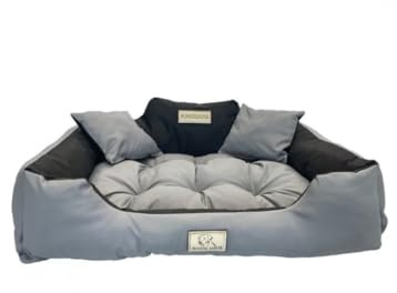 KING DOG Hunde- und Katzenbett mit Zwei Kissen Hundekissen Hundekorb Haustierbett Waschbar Wasserdichtes PVC-Material (M 75x65cm, Dunkelgrau)