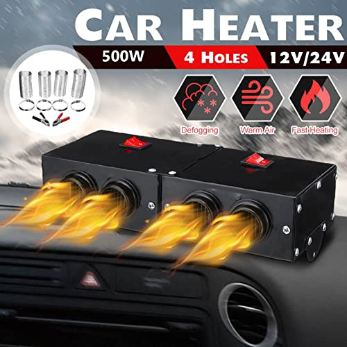 Car Defogger 12V 500W Car Heater 2 in 1 Portable Car Heaters and Cooling Fan with Purification for Winter (12V 500W, 4 Holes)
