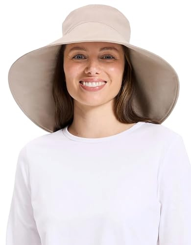 Solbari Cappello da sole da donna ultra largo in cotone e lino, UPF 50+, ripiegabile, regolabile, con foro per coda di cavallo, per viaggi, spiaggia e attività all'aperto, Naturale chiaro., L/XL