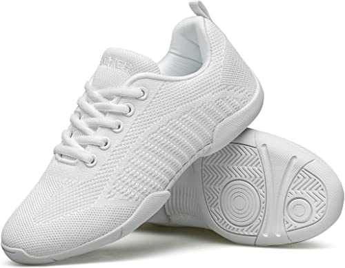 BAXINIER Girls White Cheerleading Shoes Breathable Youth Cheer Competition Sneakers Athletic Training Dance Tennis Walking Shoes - White 12 Little Kid