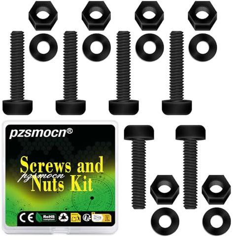 Pzsmocn 300 Stück/100 Sätze M2*20 mm Schwarzes Nylon Kunststoff Kreuzschlitz Rundkopfschrauben-Sechskantmuttern mit Isolierscheibe Standardgröße, für Heimwerker und Elektronische Montage.