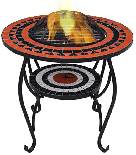 Table de brasero mosaïque en terre cuite et blanc 68 cm