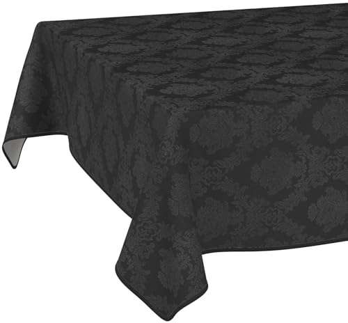 ANRO Tischdecke abwaschbar Damast Barock Schwarz mit Saum 140x100 cm | mit Saum eingefasst – ideal für Garten, Terrasse & Esszimmer – Gartentischdecke wetterfest – waschbar bei 30 °C