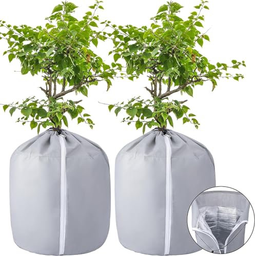 GIONAR 2 Pièces Protege Pot Exterieur - Protection Pot de Fleur Hiver - Housse Hivernage Plante en Pot Réutilisable 50x45cm Grise