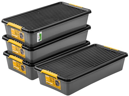 PAFEN 4x Robuster Aufbewahrungsbox 35L mit Rollen - 76 x 39 x 16 cm - Behälter für besondere Aufgaben Aufbewahrungsbehälter Boxen Aufbewahrung Stapelboxen mit Verschlussclips Kunststoffbehälter