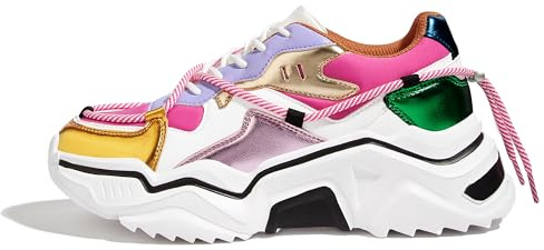 LUCKY STEP Sneakers Donna con Zeppa – Scarpe Chunky Dad retrò, Scarpe Moda con Blocchi di Colore per Tutti i Giorni e Passeggiate (Viola/Rosa, 7US-37EU-4UK)