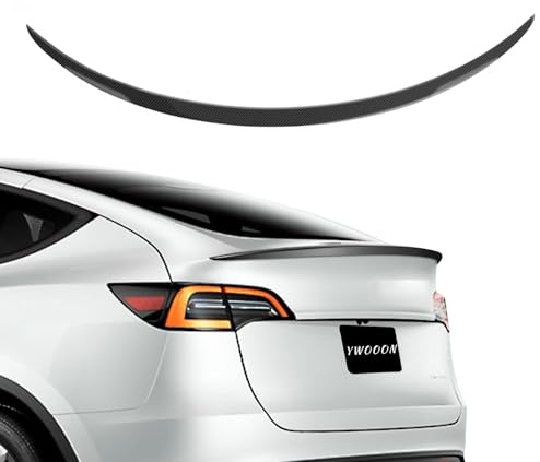 Ywooon Aileron Arrière Aile de Décoration de Coffre pour Model 3 Spoiler Wing Couvercle de Lèvre de Coffre Arrière pour Tesla 3 2016-2023 ABS (Fibre de Carbone Brillante)