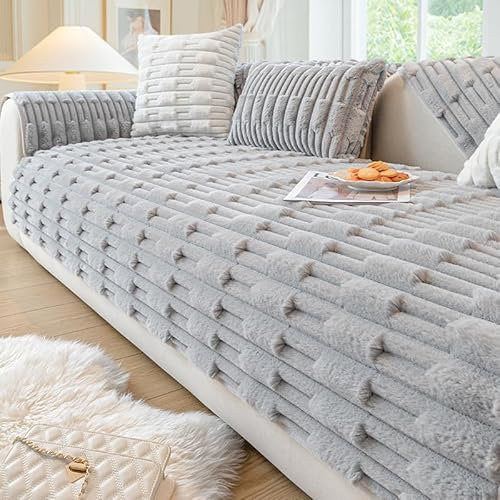 Fuzzy Kaninchen Plüsch Sofabezug, Weiche Sofaüberwurfe für Ecksofa L Form 1 2 3 4 Sitzer, Fluffy rutschfeste Sofa Überzug, Universelle Sofaschoner Hund Katze