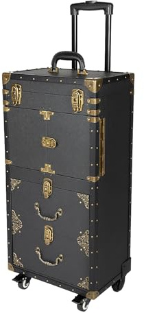 Valigetta cosmetica trolley, per parrucchiere, per trucchi, da lavoro, per cosmetici, carrello di servizio, 4 animali, con serratura a combinazione, chiave, Nero , 4 livelli di auto da parrucchiere