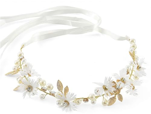 FDCGAS blumenkranz haare - 1 pcs Blumenstirnband Braut Blumenkranz mit Künstliche Blättern,Blumen und Perle Strass Blumen-Haarbänder Braut Hochzeit Haarschmuck für Damen Mädchen