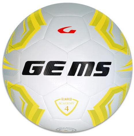 Gems UN07-0307 OLIMPICO ACADEMY Pallone da Calcio, Calcetto, Calciotto, Futsal, BIANCO/GIALLO Taglia 4