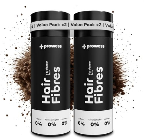 Prowess Fibras Capilares Castaño Medio (2 Unidades), 27.5 gr - Fibra Capilar Hombre y Mujer sin Parabenos ni Sulfatos - Fibras Capilares Negro y Castaño para Más Densidad