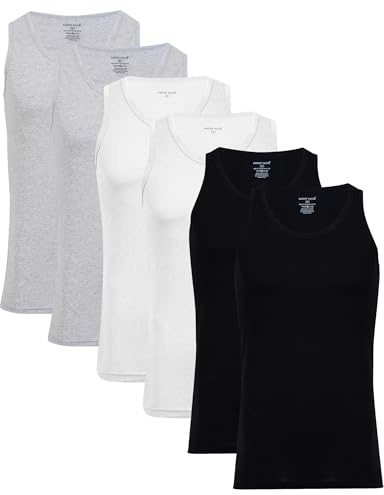 Men’s Vests Assorted Plain Colours - New Improved Fit, Cotton Rich, Sleeveless Undershirts, Pack of 6 - UK Sizes S to 5XL
