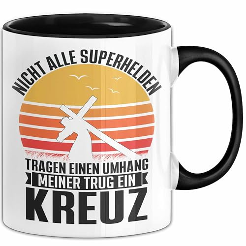 Christen Tasse Geschenk Christlich Glauben Kirche Geschenkidee Für Jesus-Fans Superhelden Meiner Trug Ein Kreuz (Schwarz)
