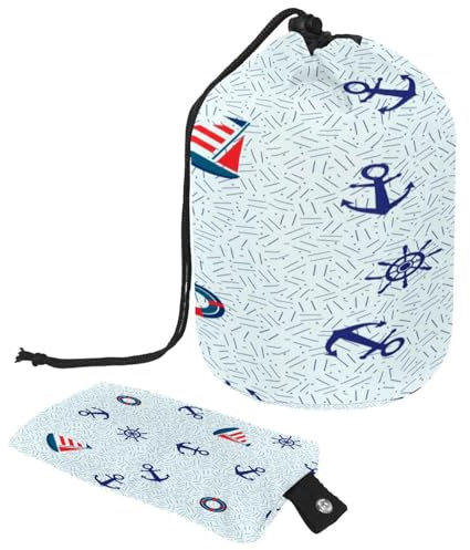 Drawstring Toiletry Bag, Sailboat Anchor Steering Wheel and Lifebuoy Barrel Shaped Wash Bag Cosmetic Bags, Travel Makeup Organiser Pouch + Small Bag