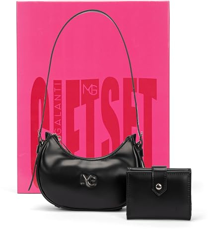 MARINA GALANTI, Set Borsetta Nera Donna con Tracolla Regolabile e Portafoglio Abbinato con Tasche Porta Carte, Ideale come Regalo Donna, in Cofanetto Regalo