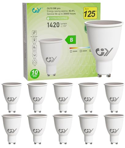GY Ampoules LED GU10 Classe B 9W Equivalent 125W, 1420LM 6500K Blanc Froid, Angle de Lumière 110°, Ampoule GU10 Led Efficacité Energétique, ，Non-Dimmable, Lot de 10