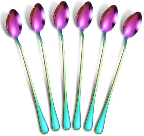Set of 6 Long Handle Spoons, Latte Spoons, Stainless Steel Coffee Spoons, Ice Tea Spoons, Espresso Spoons, Dessert Spoons for Coffee Tea Dessert (20CM)