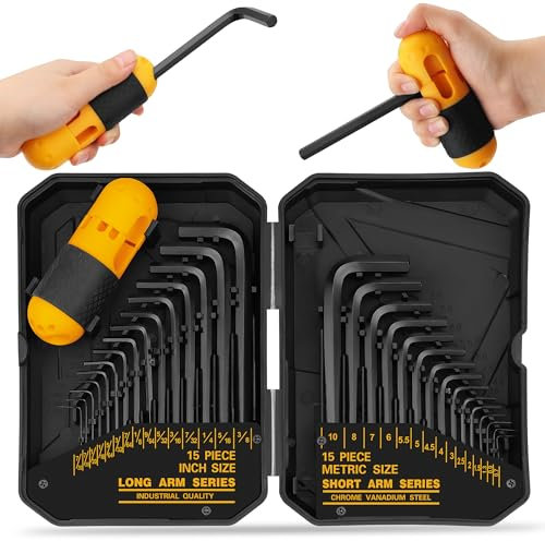 ELEAD 31-Piece Hex Key Set - Allen Wrench Set, SAE and Metric Allen Keys MM(0.7mm-10mm) SAE(0.028-3/8) Heat-Treated, Torque Handle, High Leverage, Long & Short Keys, Easy Organization
