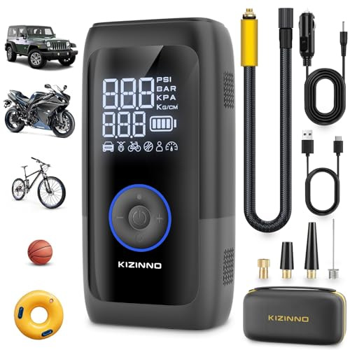 Compressore d'aria senza fili, pompa ad aria a doppio cilindro ultra veloce per pick-up e pneumatici per auto grandi, con modalità di regolazione fine, manometro, 12000 mAh e ricarica rapida, adatto