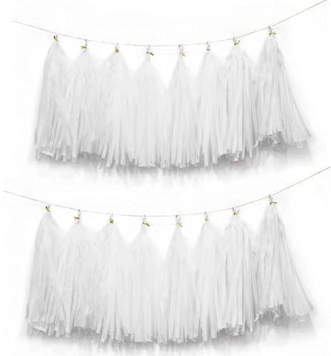 We Moment Zone 15 Stück weiß Quaste Girlande，Seidenpapier Tassel Girlande für Baby Dusche Deko,Geburtstag,Hochzeit Party Dekoration ﻿